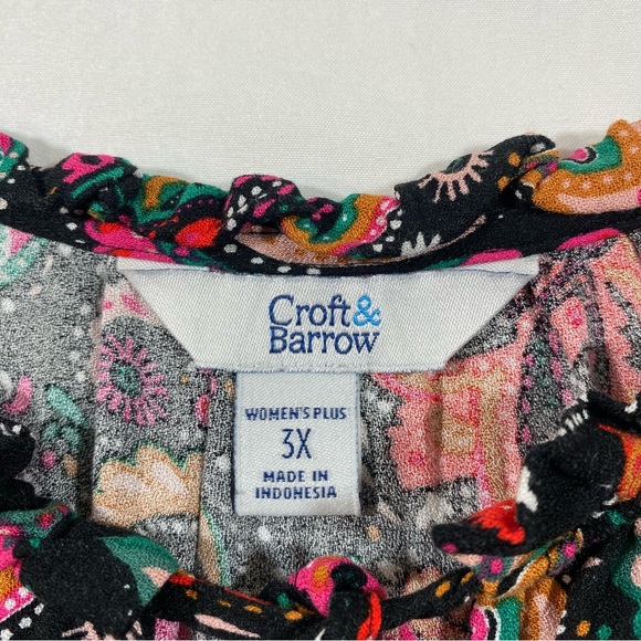 Croft & Barrow Blouse Woman’s 3Extra Large Tiered Floral Long Sleeve Top Red - Picture 3 of 10